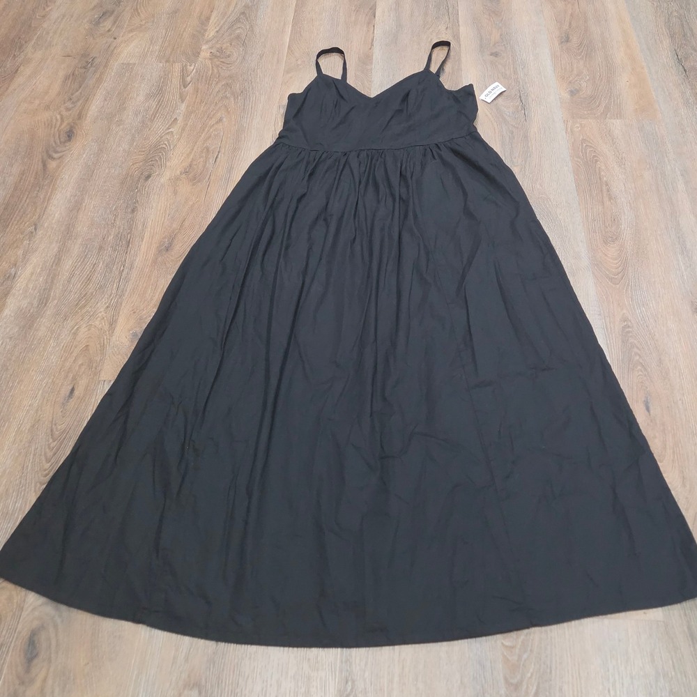 Old Navy Womens Black Cotton Cami Maxi Dress V-Neck Adjustable Straps Size M NWT